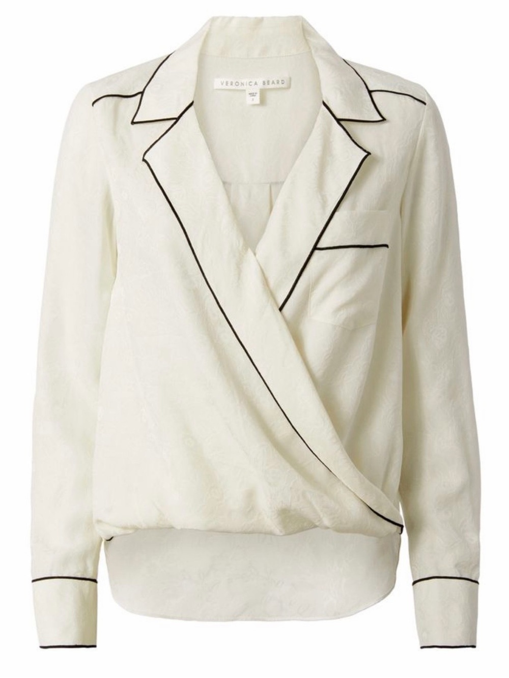 Veronica Beard Cream Wrap Blouse with Black Trim, pre-owned,SZ M